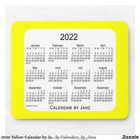 2022 Yellow Calendar By Janz Mousepad Custom Calendar
