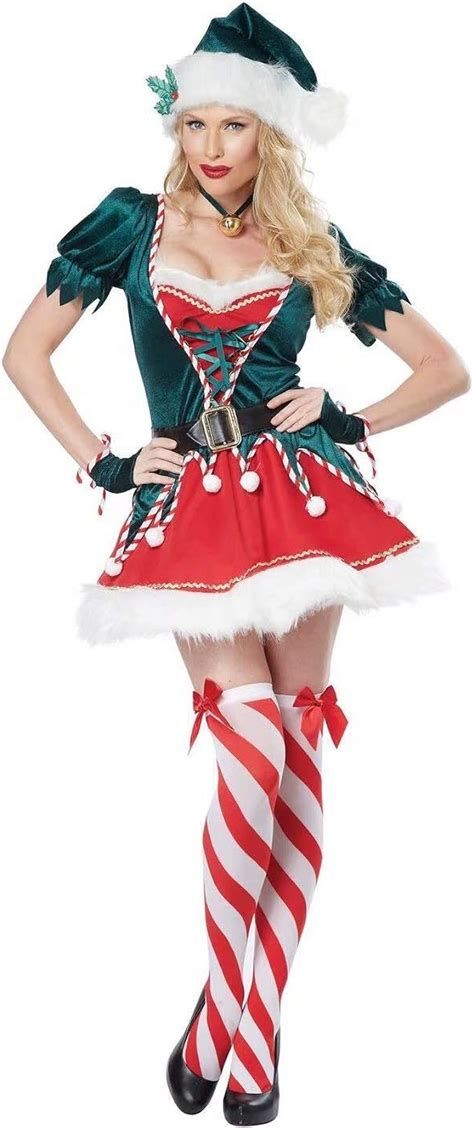 Womens Christmas Costumes Sexy Green Elf Dress Adult Festive Costume Santas Helper Cosplay