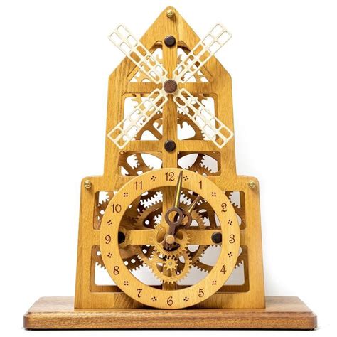 Wooden Mechanical Table Clock Windmill With Pendulum And Etsy Wooden