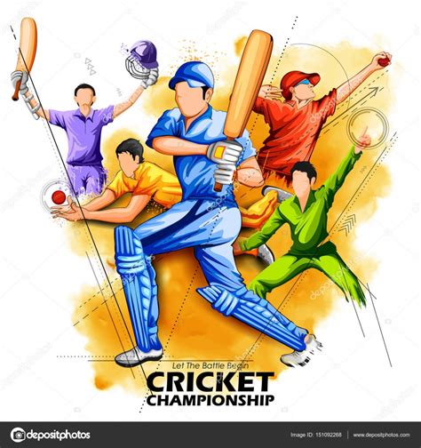Batsman And Bowler Playing Cricket Championship Stock Vector By