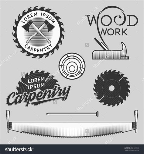 Stock Vector Vintage Wood Works And Carpentry Logos Emblems Templates