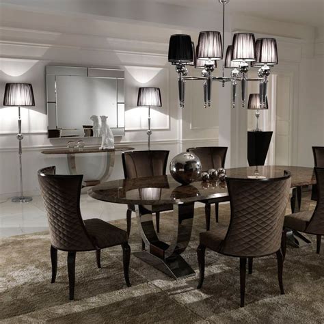 Luxury Italian Brown Marble Oval Dining Set Luxury Dining Room