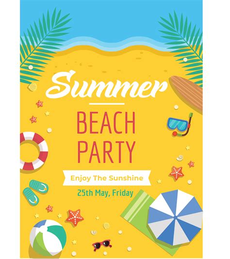 A Beach Party Flyer With Various Items