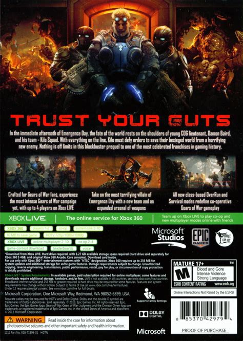 Gears Of War Judgment 2013 Xbox 360 Box Cover Art
