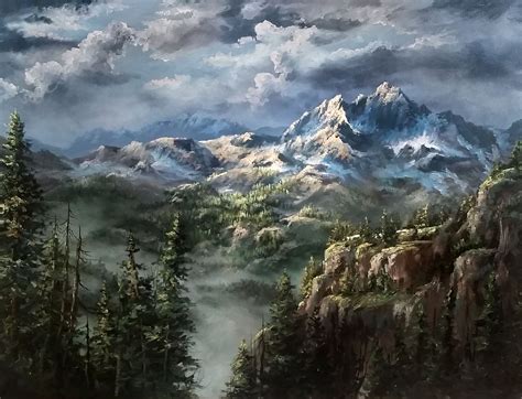 Vast Misty Mountains Oil Painting By Kevin Hill Watch Short Oil