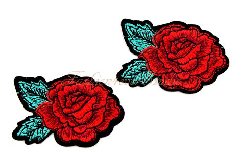 2ps Flower Patch Iron On Rose Patch Red Rose Applique Embroidered