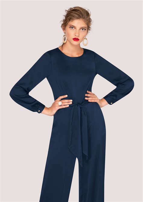 Navy Satin Puff Sleeve Jumpsuit Jumpsuit With Sleeves Wide Leg