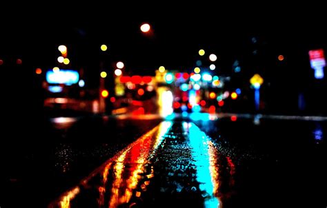 Wallpaper City Lights Night Bokeh High Contrast Rainy Images For