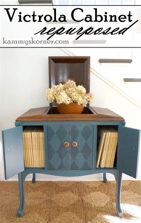 Kammys Korner Victrola Cabinet Repurposed Blue Harlequin