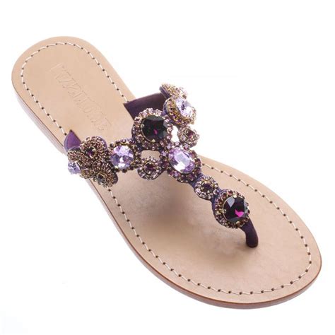 Beaufort Women S Purple Jeweled Leather Sandals Mystique Sandals