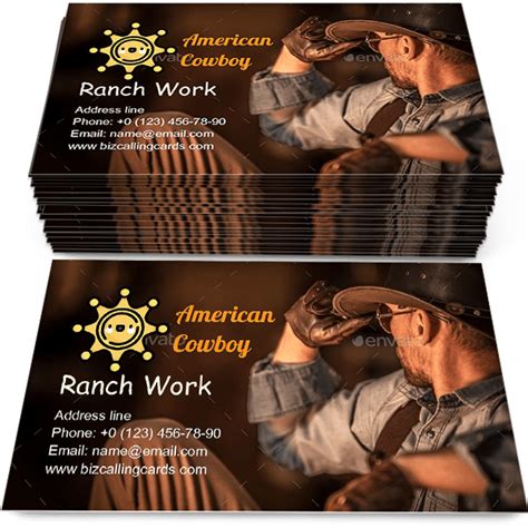 Editable Resting American Cowboy Business Card Template