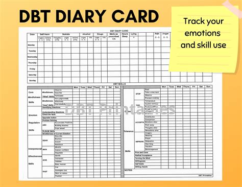 Dbt Diary Card Printable Bpd Skills Tracker Dialectical Behavior