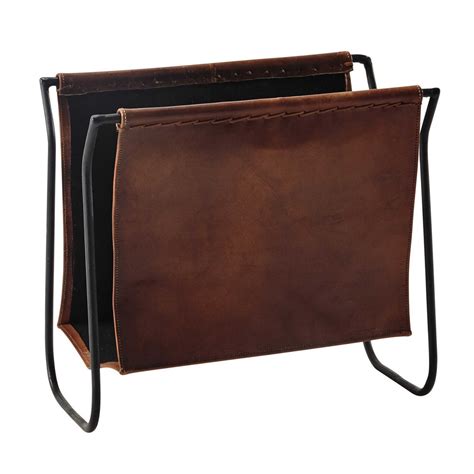 Calvin Leather And Metal Magazine Rack In Brown Maisons Du Monde