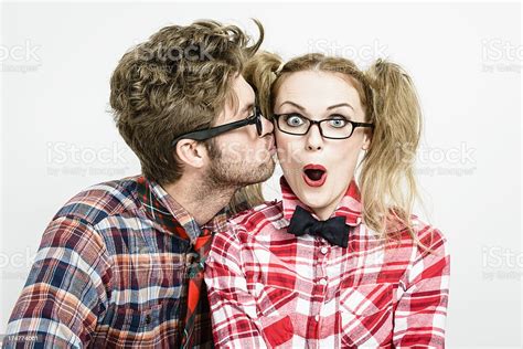 Surprised Geek Girl Gets A Kiss Stock Photo Download Image Now 20