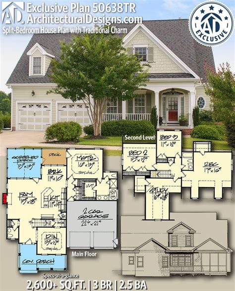Plan 50638tr Split Bedroom House Plan With Traditional Charm House