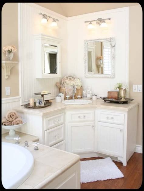 Double sink vanity bathroom remodel. I love this corner sink with room on the cabinets on each ...