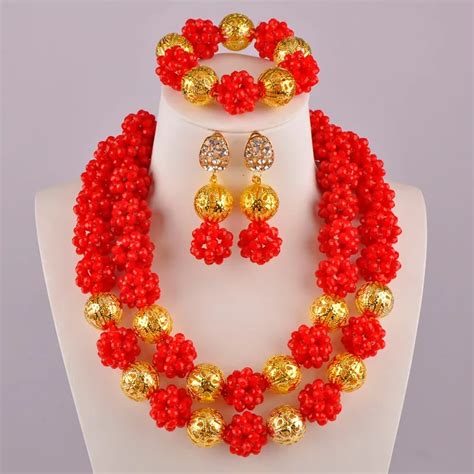 African Beads Opaque Red Jewelry Set Nigerian Beads Necklace Sets
