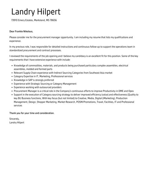 Procurement Manager Cover Letter Velvet Jobs