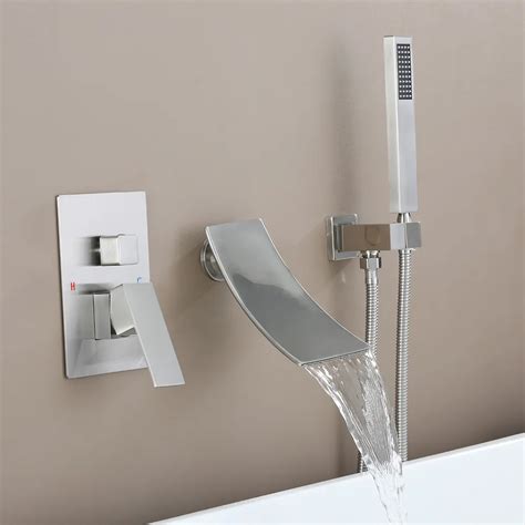 Shoop Waterfall Wall Mount Tub Filler Faucet Single Handle And Handshower