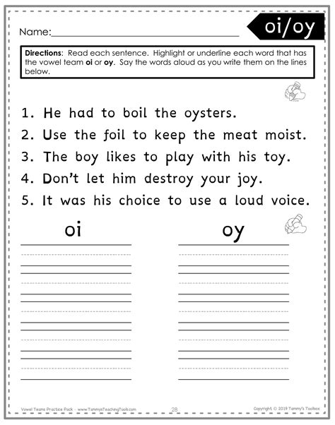 Diphthongs Oi And Oy Worksheets