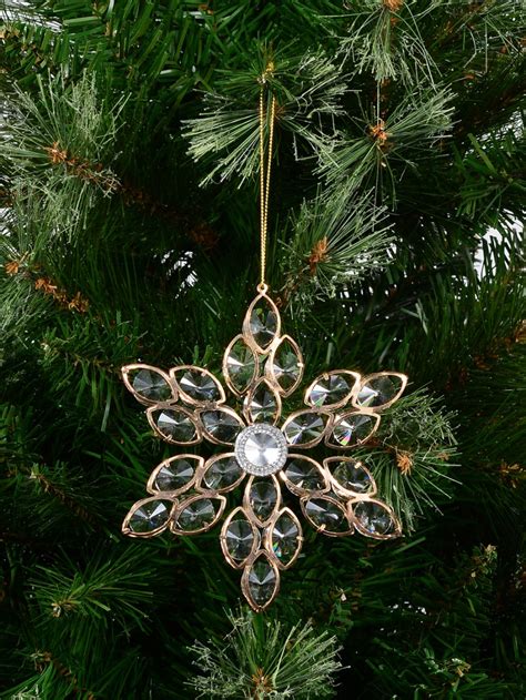 Champagne Star Snowflake Encrusted Diamante Hanging Ornament 14cm