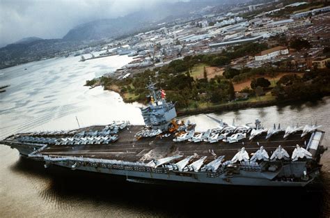 Aerial Port Quarter View Of The Nuclear Powered Aircraft Carrier Uss
