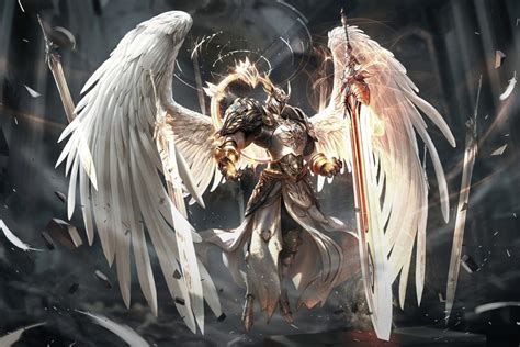 Drawing Angel Warrior Weapon Sword Wings Feathers Helmet