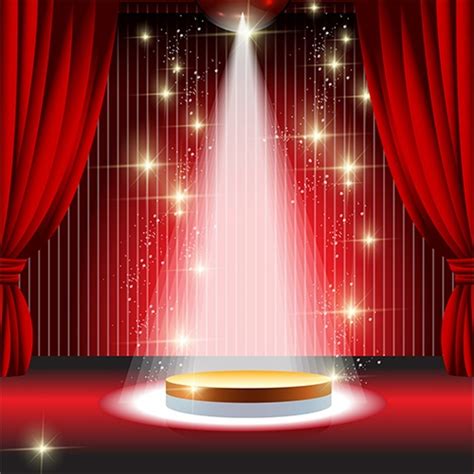 Sparkly White Lighting Star Red Curtain Stage Theatre