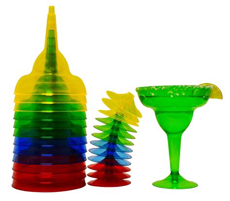 Kinrex Margarita Plastic Glasses Set Disposable Cinco De Mayo Cups Colorful Mexican Cocktail
