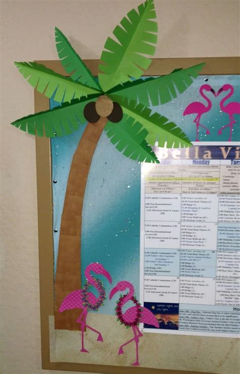 Tropical Summer Luau Bulletin Classroom Calendar Board Pink Flamingo Palm Tree Leis Life