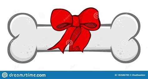 Dog Bone Cartoon Simple Drawing Design With Ribbon And Bow Stock