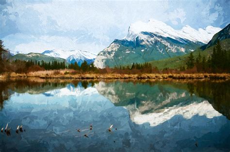 Watercolor Vermillion Lakes Alberta Digital Art By Naomi Maya Fine
