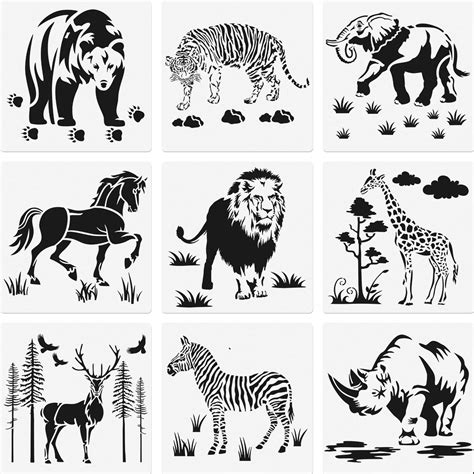 Buy 9 Pieces Animal Stencil Templates Reusable Animal Painting Stencil