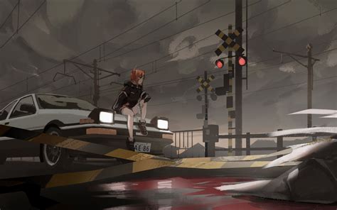 1920x1200 Anime Girl On Train Track With Car 8k 1080p Resolution Hd 4k