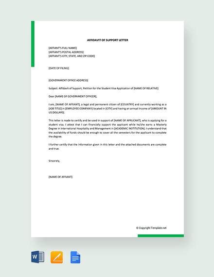 Statement Affidavit Of Support Sample Letter Job