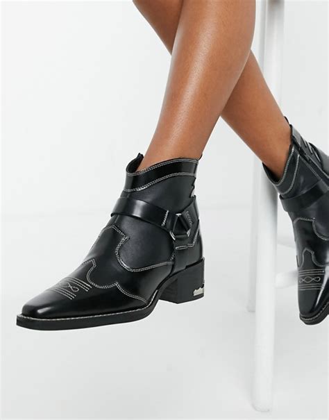 asra exclusive madison western boots with metal plating in black leather asos boots fall ankle