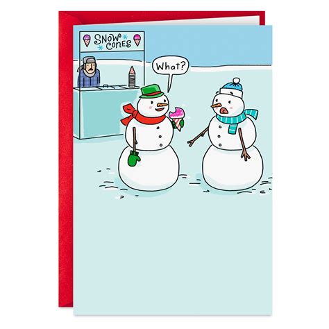 snowman eating a snow cone funny christmas card greeting cards hallmark