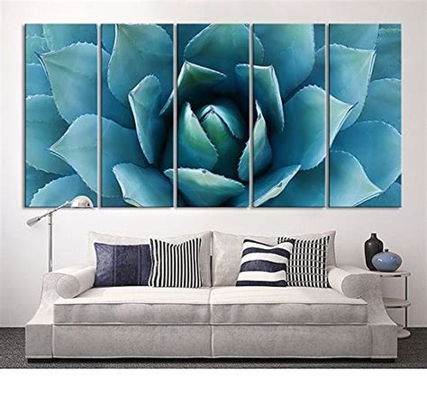 5 Piece Large Wall Art Blue Agave Canvas Prints Agave Flower Large Art