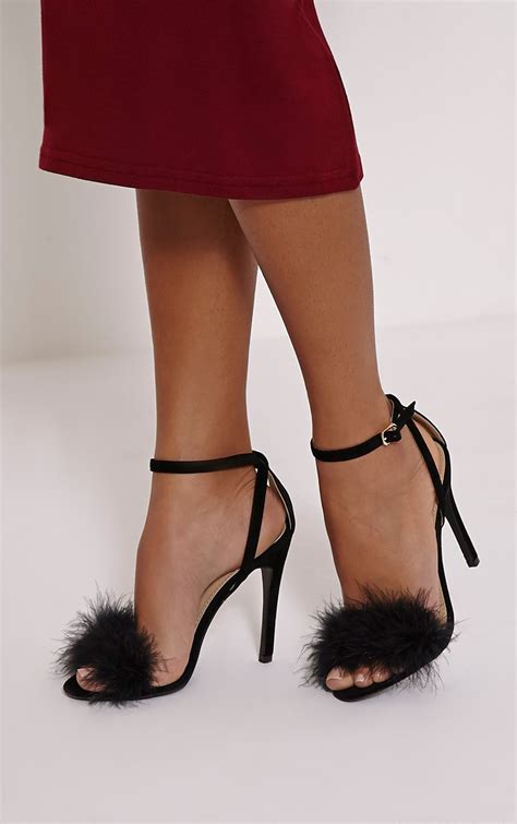 Gina Black Faux Suede Fluffy Heels Jumpers Prettylittlething