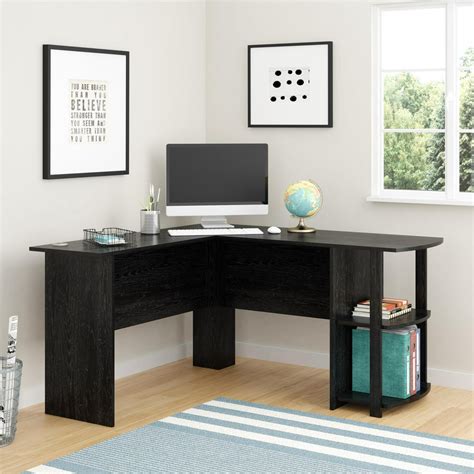 Ameriwood Home Dominic L Desk With Bookshelves Black Oak