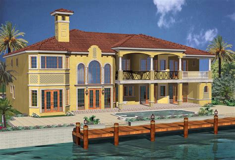 Luxury Spanish Mediterranean Style Waterfront Home Plan 6412 0318