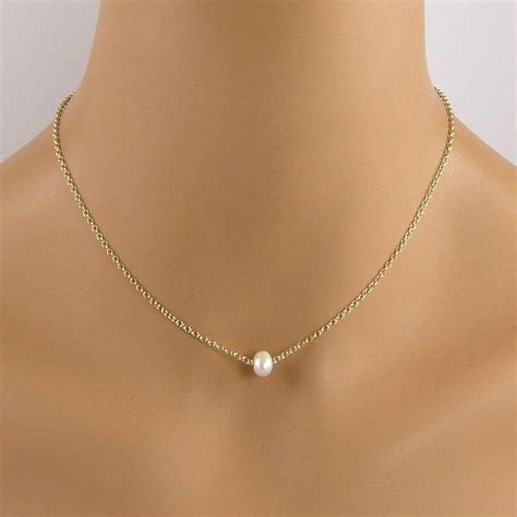 Single Small White Pearl Gold Floating Pearl Necklace Floating Pearl Necklace One Pearl