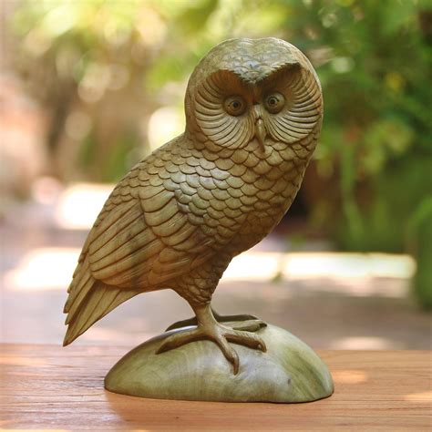 Wood Sculpture Intelligent Owl