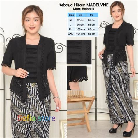 Jual Atasan Saja Kebaya Kutubaru Remaja Dewasa Lengan Pendek Madelyne Warna Hitam Model Bali