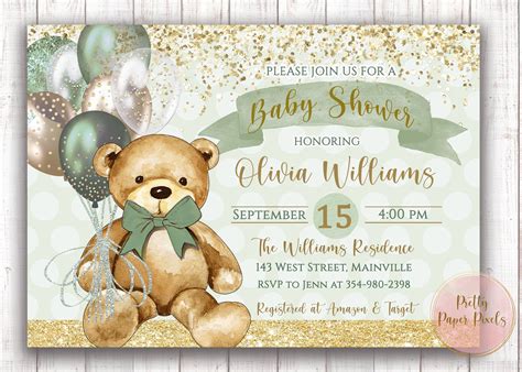 Neutral Teddy Bear Baby Shower Invitation Ubicaciondepersonascdmxgobmx