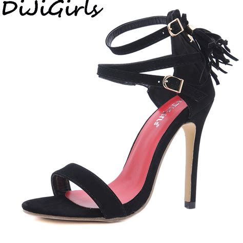 dijigirls women fashion sexy sandals high heels buckle strap tassel fringe pumps party clubwear
