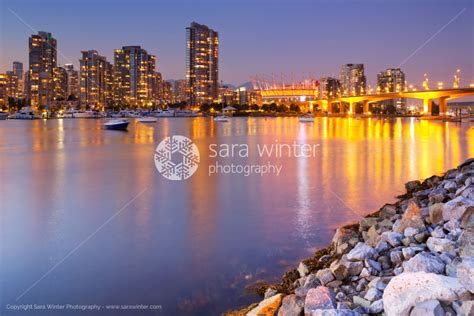 Vancouver British Columbia Canada Skyline Across The Water At Night