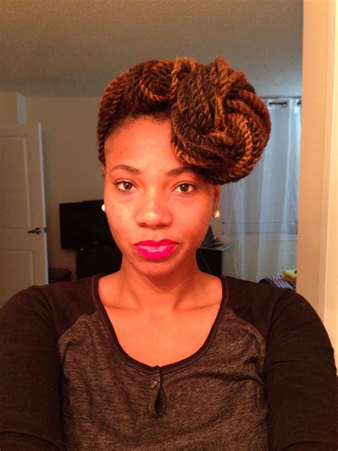 I used two packs of janet collection's afro marley braid in 1b/33. Marley twist updo idea | Natural hair braids, Marley ...