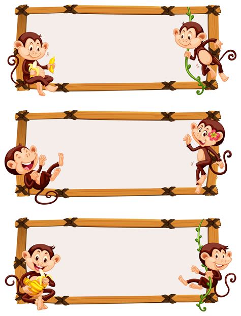 Three Borders With Cute Monkeys 446179 Vector Art At Vecteezy