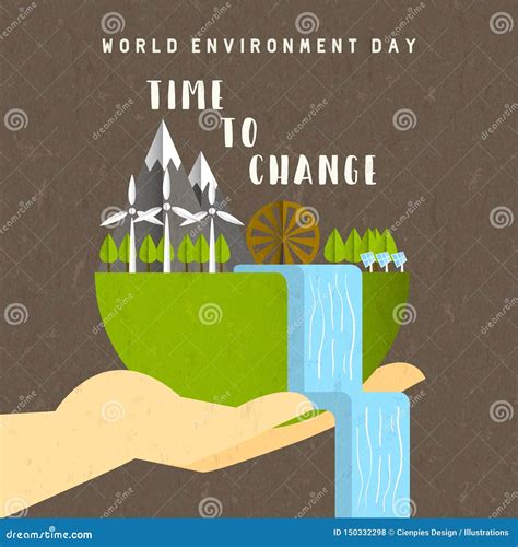 Environment Day Card Of Green Earth Landscape Stock Vector